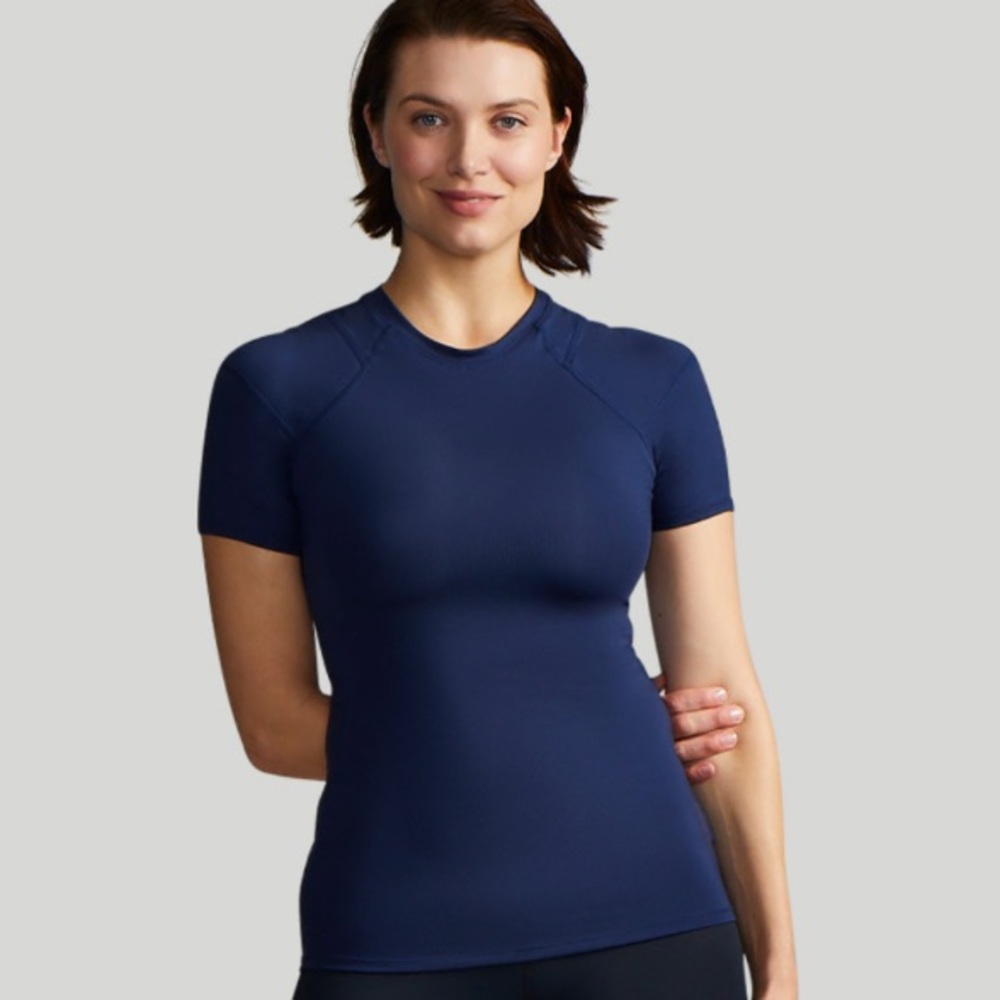 TOMMIE COPPER WOMEN’S PRO-GRADE SHORT SLEEVE SHOULDER SUPPORT SHIRT SZ M NAVY - Picture 5 of 16